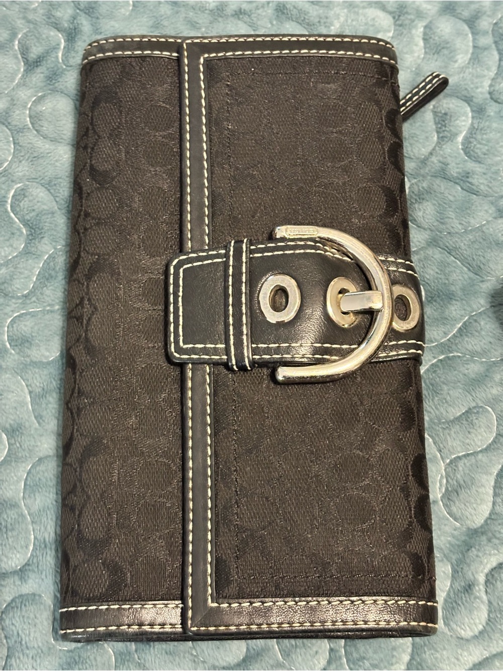 Coach Black Signature Buckle Wallet with Silver Hardware
